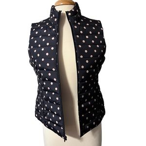 Colebrook Essentials navy and mauve pink polka dot puffer vest small